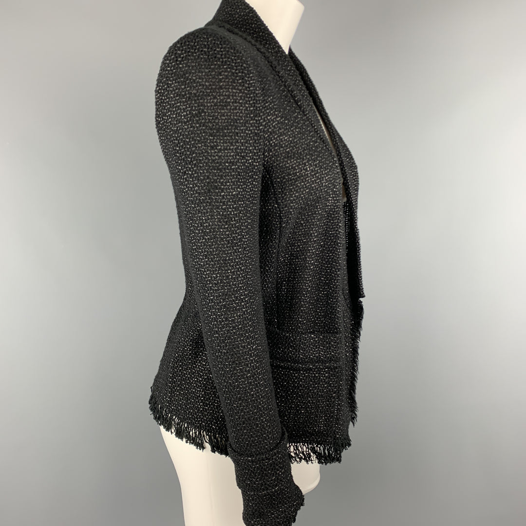 ISABEL MARANT Size 4 Black Tweed Open Front Fringe Jacket