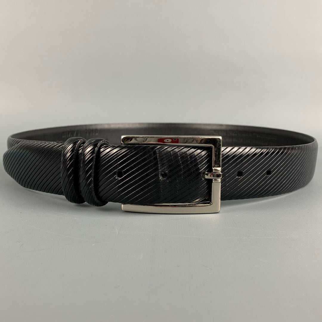 BILL LAVIN Soft Collection Size 34 Black Diagonal Stripe Leather Belt