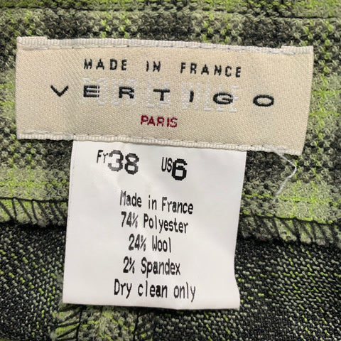VERTIGO Size 6 Green Grey Polyester Blend Plaid Straight Casual Pants