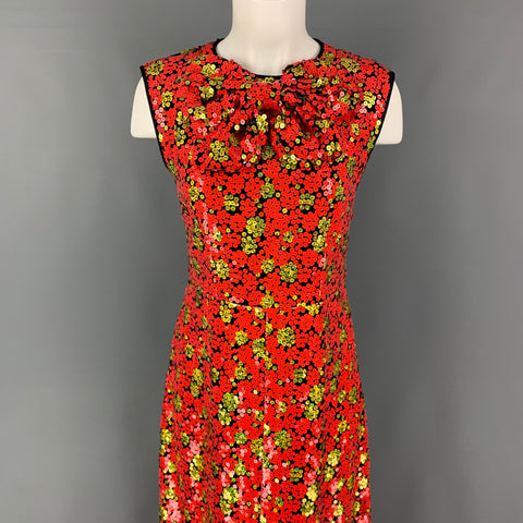 MARC JACOBS Size 4 Orange Black Gold Polyester Blend Sequined Shift Dress