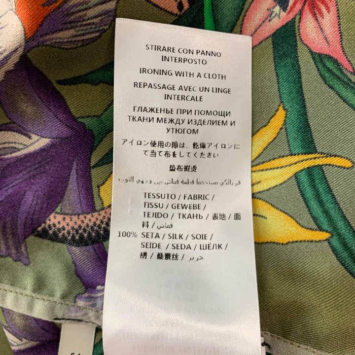 GUCCI Talla XXL Camisa de manga corta Campamento de seda con estampado multicolor verde