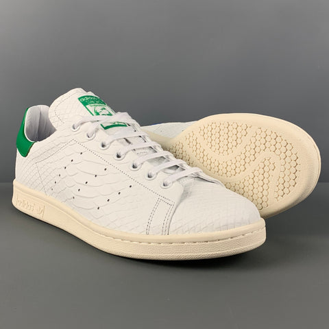ADIDAS x STAN SMITH Size 10.5 White Embossed Leather Low Top Sneakers