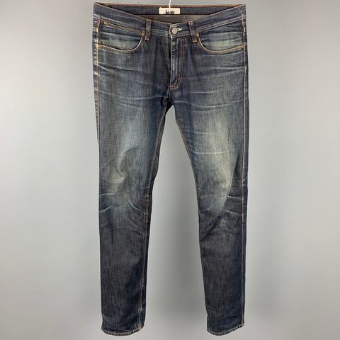 ACNE Taille 32 Jean bleu foncé en coton vieilli avec braguette zippée