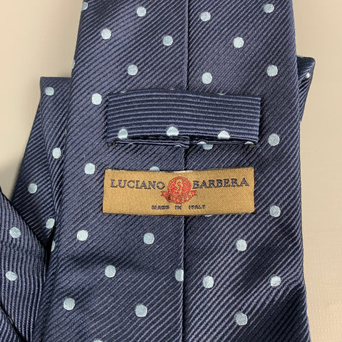 LUCIANO BARBERA Navy & Light Blue Dots Silk Tie
