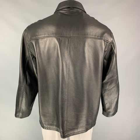 BURBERRY LONDON Size XL Black Leather Zip Up Jacket