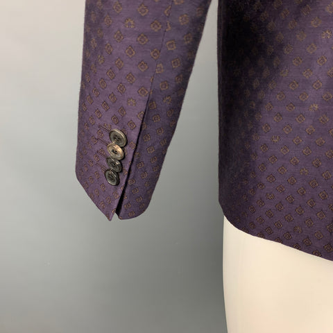SALVATORE FERRAGAMO Size 38 Purple & Tan Print Wool / Silk Sport Coat