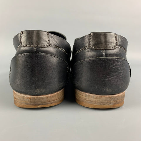 FAUSTO SANTINI Size 10 Black Contrast Stitch Leather Pull On Loafers