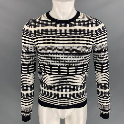 OPENING CEREMONY Size S Black & White Stripe Nylon Crew-Neck Pullover
