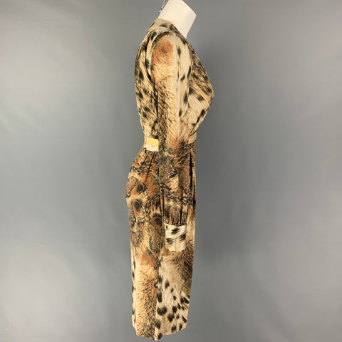 JUST CAVALLI Taille 2 Robe à manches longues marbrée en mélange de viscose marron beige