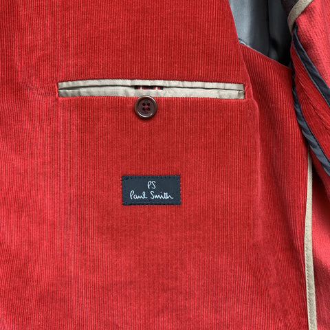 PS by PAUL SMITH Size 40 Red Corduroy Notch Lapel Single Breasted 2 Button Sport Coat