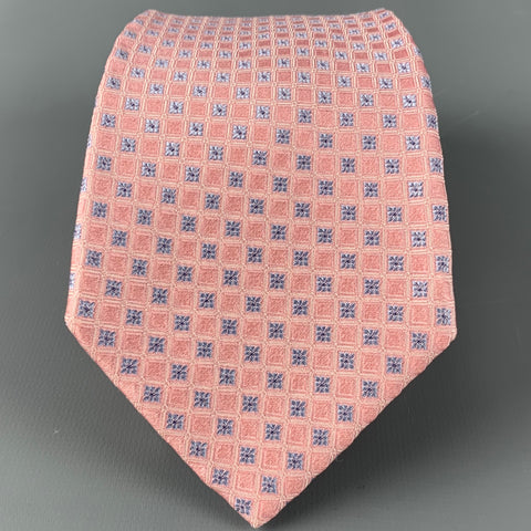 VALENTINO Pink Light Blue Squares Silk Tie