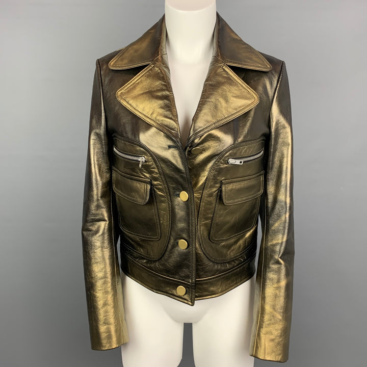 MAISON MARTIN MARGIELA Size 4 Olive & Gold Leather Jacket