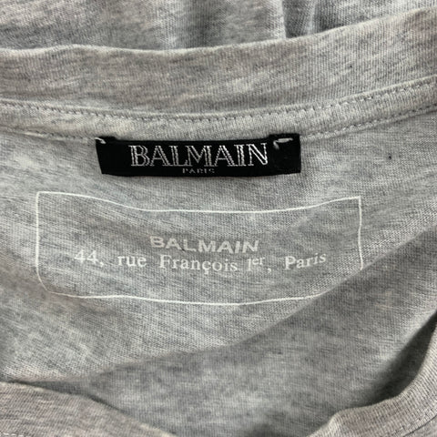 BALMAIN Size XL Grey Orange Logo Cotton T-shirt