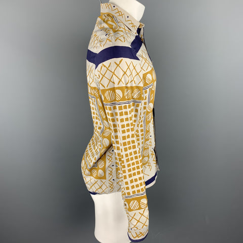 BURBERRY PRORSUM Spring 2013 Size M Yellow Geometric Cotton Button Up Long Sleeve Shirt