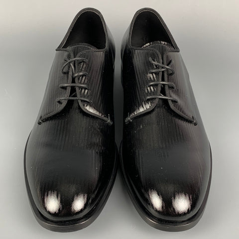 GIORGIO ARMANI Size 10 Black Herringbone Leather Lace Up Shoes