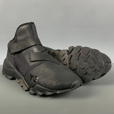 Y-3 Talla 11.5 Zapatillas altas de nailon con materiales mixtos en negro