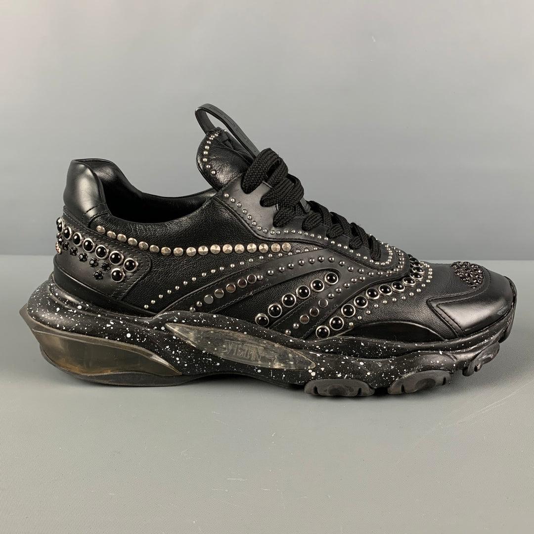 VALENTINO Size 8 Black Silver Studded Leather Lace Up  display picture 2