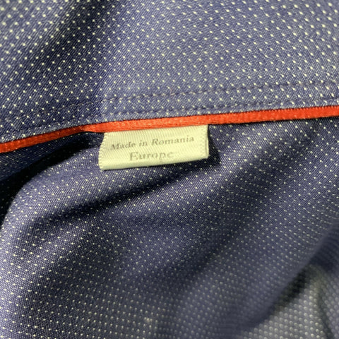 ETON Talla M Camisa de manga larga con botones de algodón de lunares azules y blancos