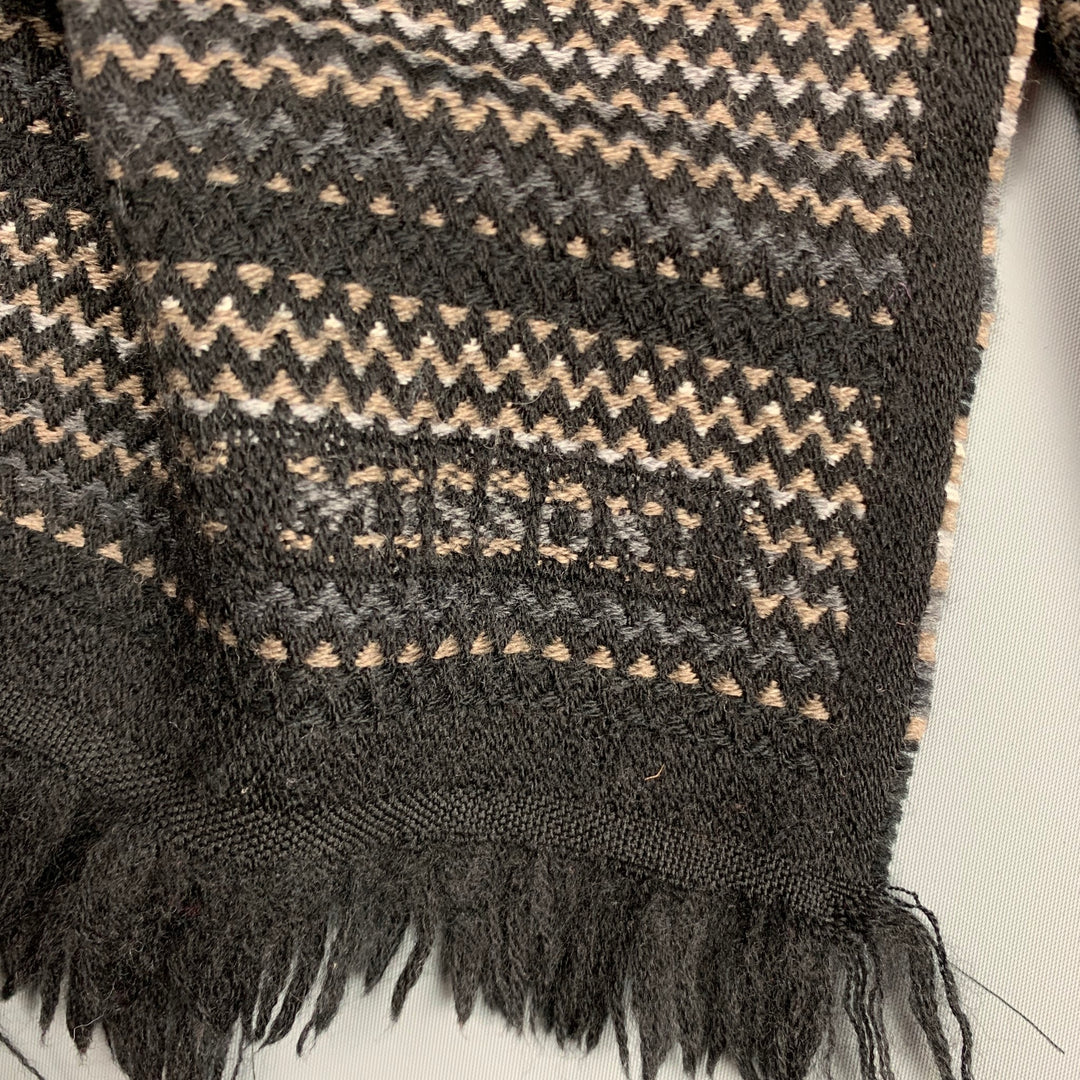 MISSONI Grey & Brown Stripe Knitted Wool Scarf