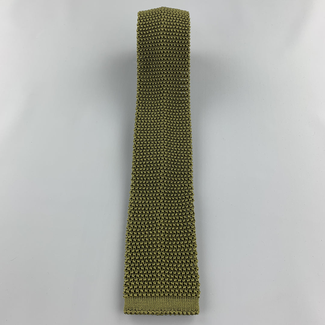 BUDD Corbata de punto texturizada de seda verde oliva