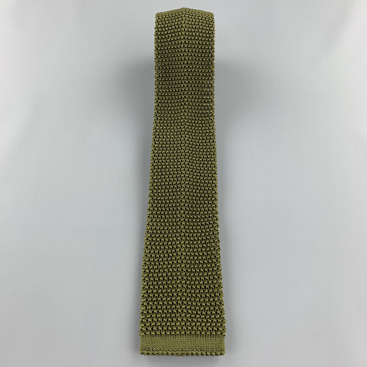 BUDD Cravate en tricot texturé en soie vert olive