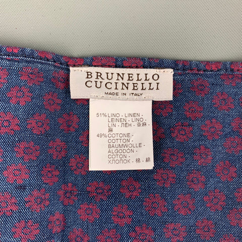BRUNELLO CUCINELLI Pañuelo de bolsillo de algodón y lino floral rojo marino