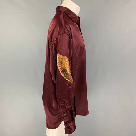 CHRISTIAN DADA FW 19 Size 38 Burgundy Brown Embroidery Viscose Long Sleeve Shirt