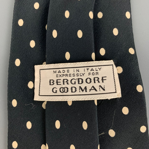 BERGDORF GOODMAN Black White Polka Dot Silk Tie