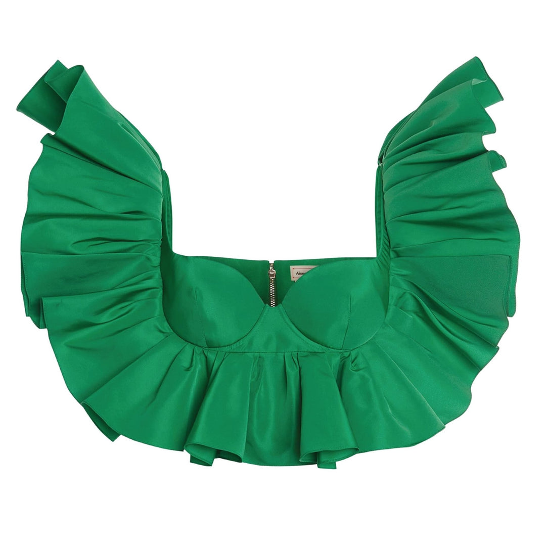 ALEXANDER MCQUEEN Size 0 Green Polyester Ruffled Bustier Dress Top