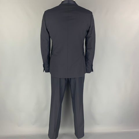 SALVATORE FERRAGAMO Size 42 Navy Wool  Mohair Shawl Collar Tuxedo 3 Piece Suit