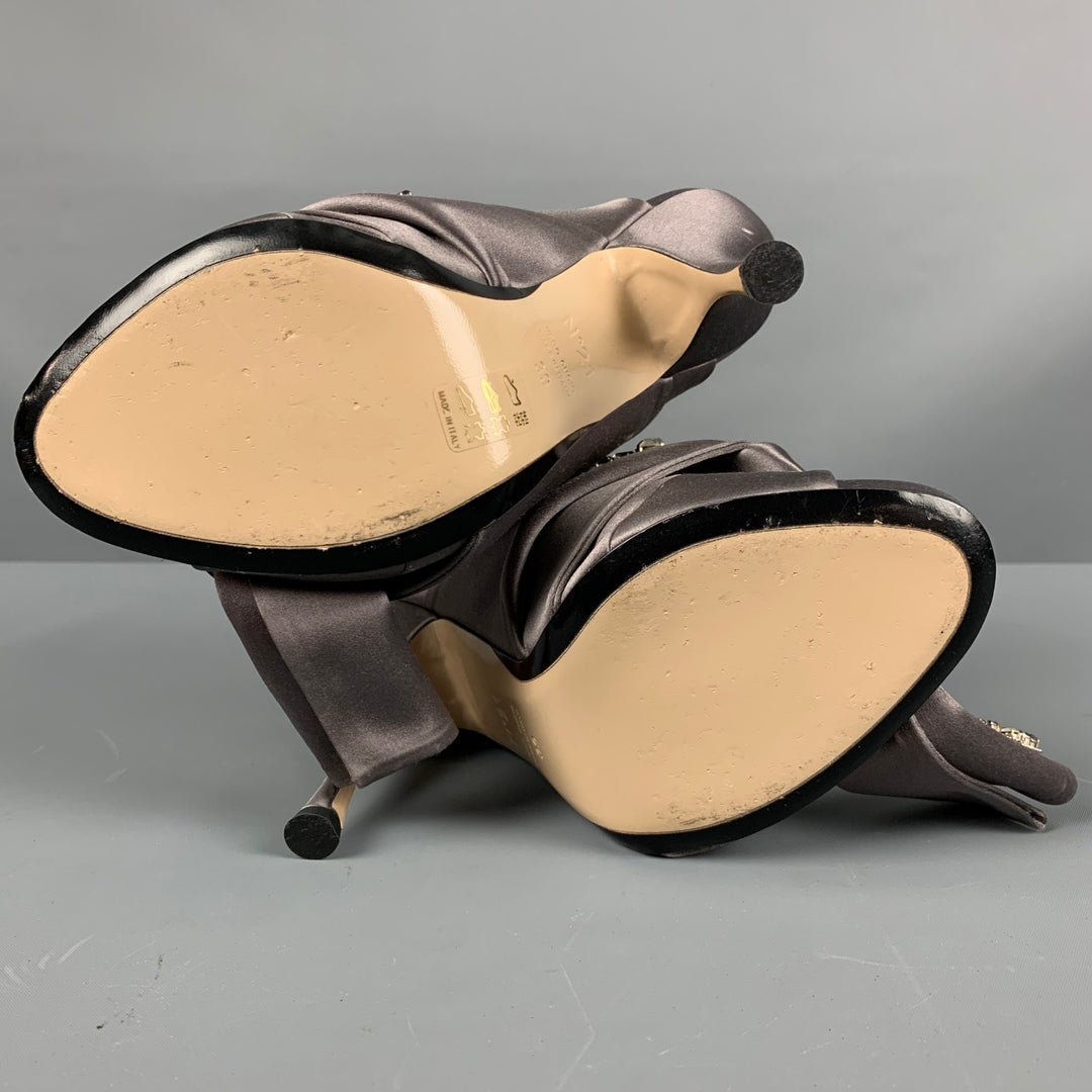 N°21 Size 9 Grey Silk Rhinestones Mules Pumps
