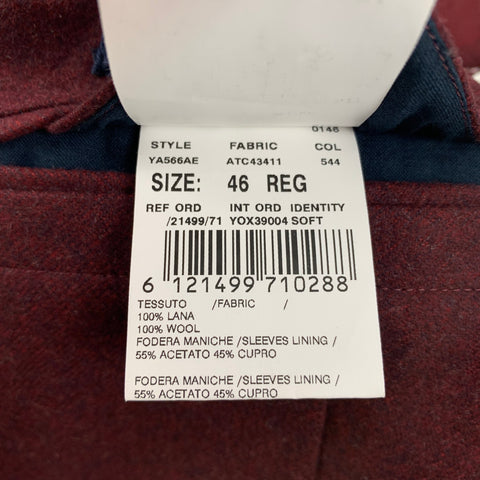 LARDINI Size 36 Burgundy Melange Wool Single Breasted Sport Coat