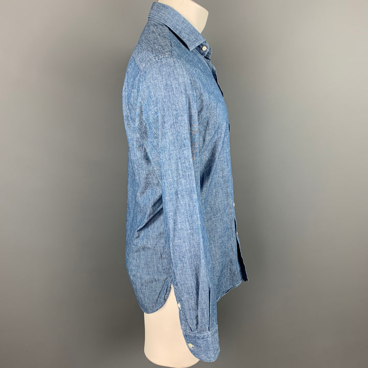 GUY ROVER Size M Blue Chambray Cotton Button Up Long Sleeve Shirt