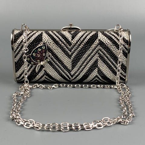 JUDITH LEIBER Silver & Black Chevron Metallic Rhinestones Handbag