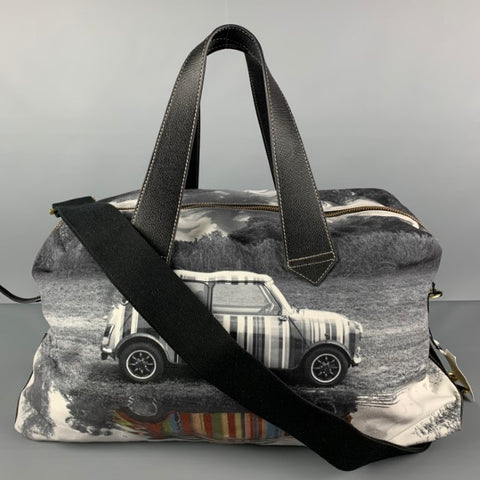 PAUL SMITH Black White Print Canvas Carry-On Bag