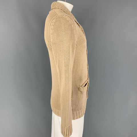 ROBERTO COLLINA Size L Beige Knit Cotton Shawl Collar Cardigan