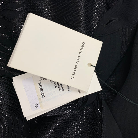 DRIES VAN NOTEN Size M Black Viscose Sequined Hidden Placket Shirt
