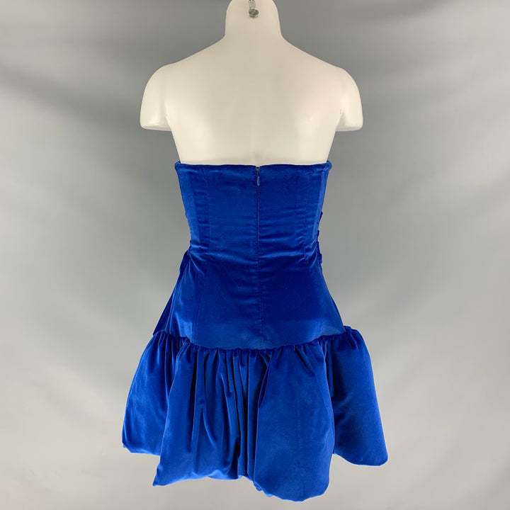 THE ATTICO Royal Blue Velour Cotton &  Elastane Ruffled Size 4 Cocktail Dress