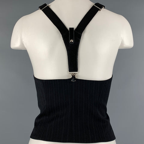 BCBG MAX AZRIA Taille 8 Gilet à fines rayures en laine et polyester noir gris