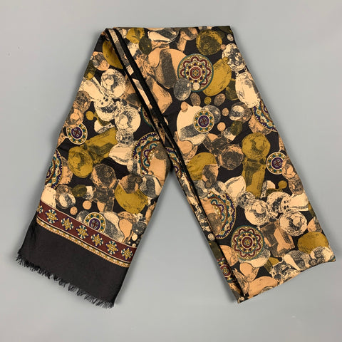 BROOKS BROTHERS Black& Taupe Abstract Silk / Wool Reversible Scarf