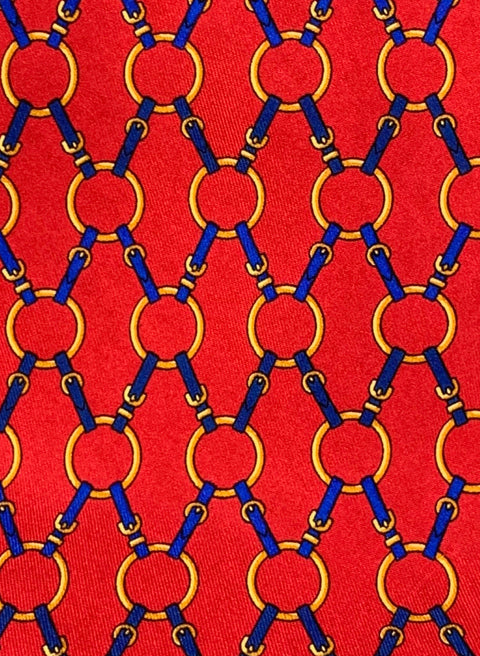 GUCCI Red Blue Equestrian Silk Tie