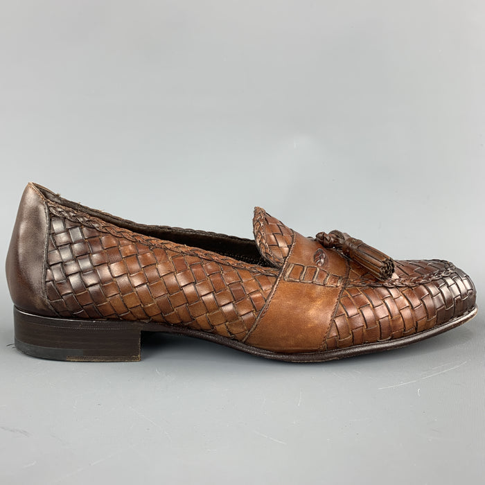 TOM FORD Size 11 Tan Woven Leather Slip On Loafers