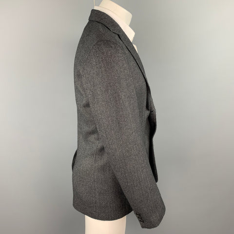 ALLESANDRO DELL' ACQUA Size 38 Charcoal Herringbone Virgin Wool Sport Coat