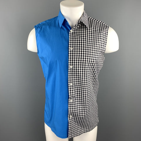 RAF SIMONS Size 36 Black & White Mixed Fabrics Cotton Button Up Sleeveless Shirt