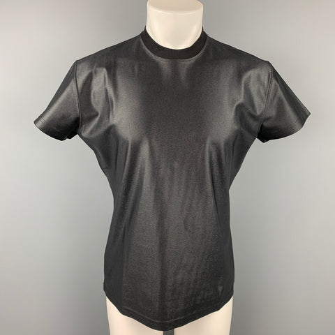 Vintage CLAUDE MONTANA Size XL Black Shimmery Polyamide Short Sleeve T-shirt