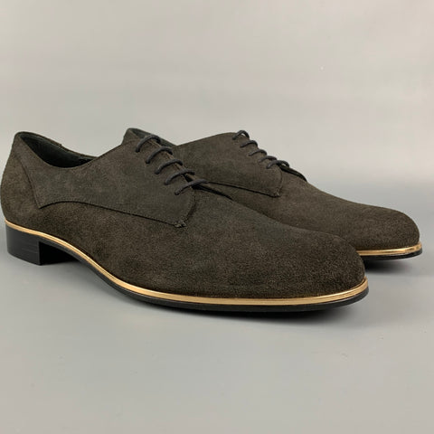 MOSCHINO Talla 9.5 Cordones con ribete dorado de ante marrón