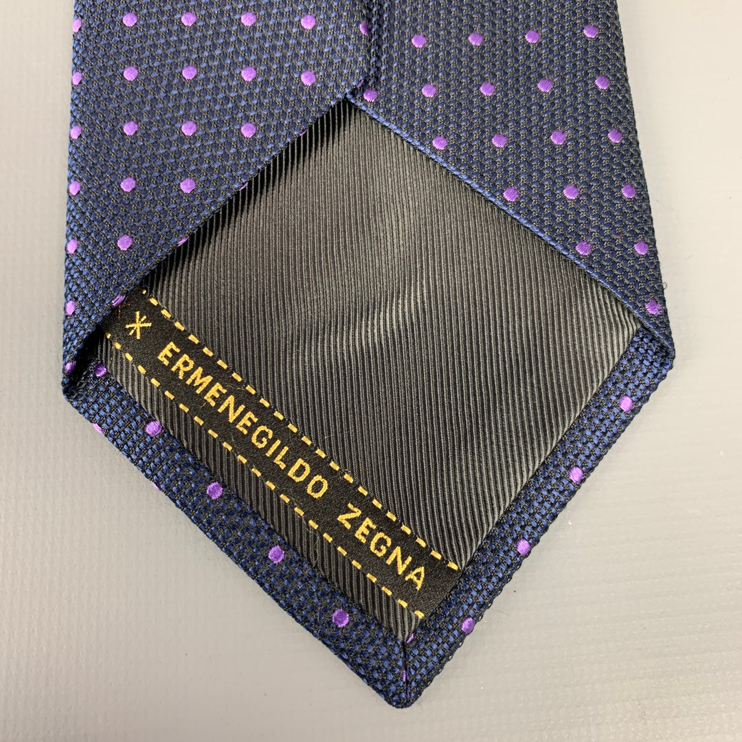 ERMENEGILDO ZEGNA Cravate en soie à pois bleu marine et violet