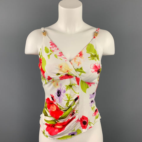 ROBERTO CAVALLI Blusa fruncida de punto floral multicolor talla S