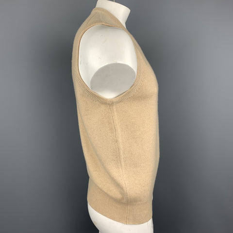BALLANTYNE Chaleco tipo suéter con cuello en V y cachemira de punto color caqui Talla XL