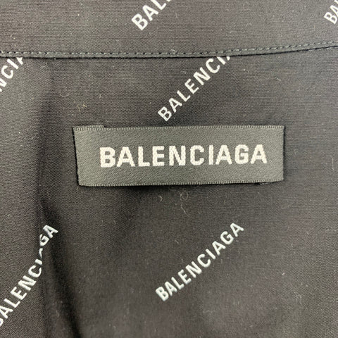 BALENCIAGA Size M Black White Logo Cotton Button Down Long Sleeve Shirt